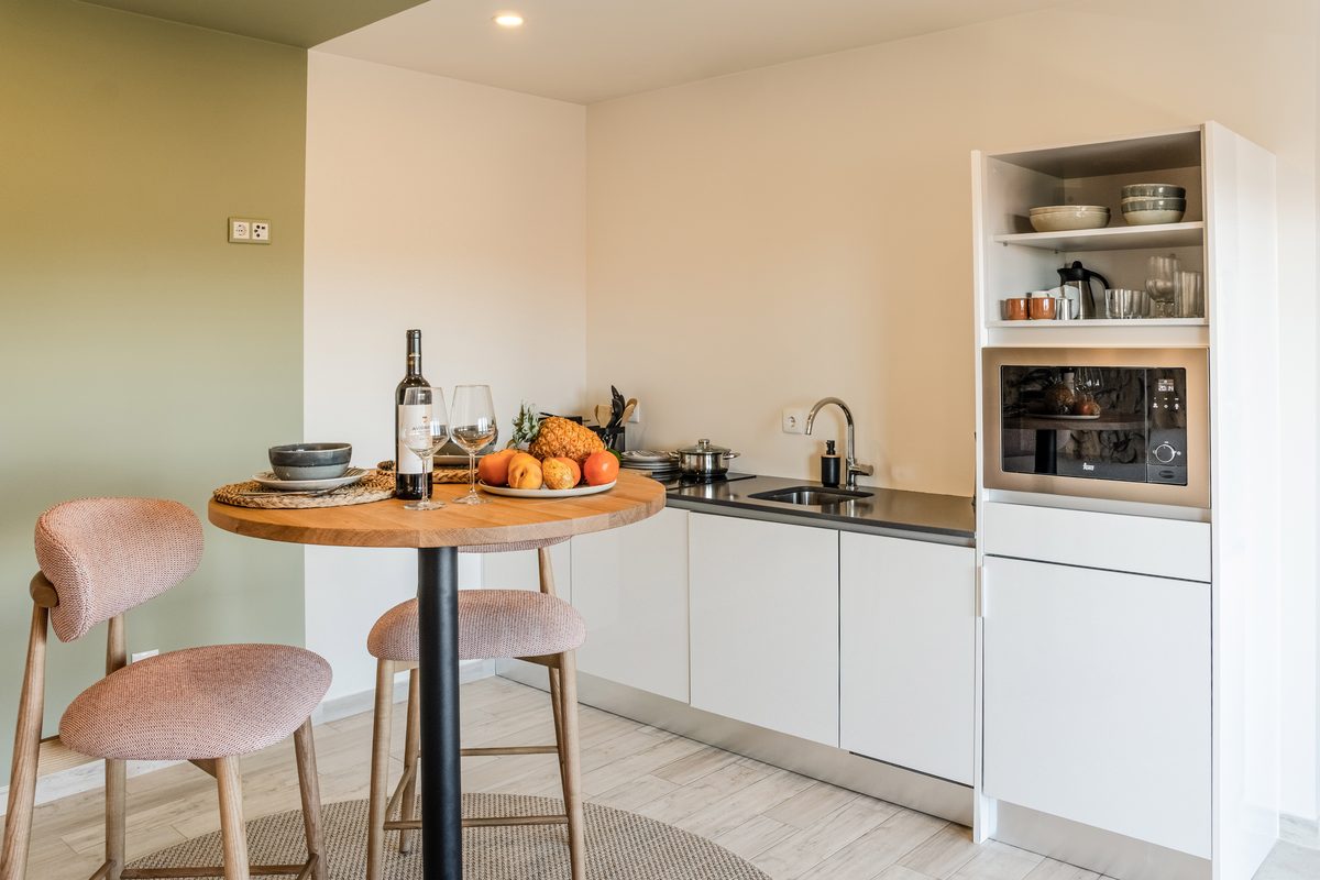 Kitchen with a round breakfast table for two